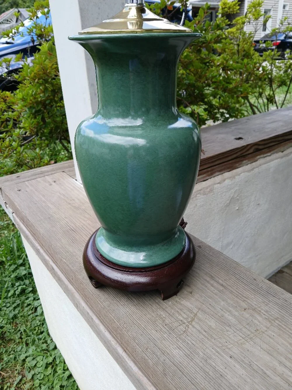 Vtg green ceramic oriental style table lamp